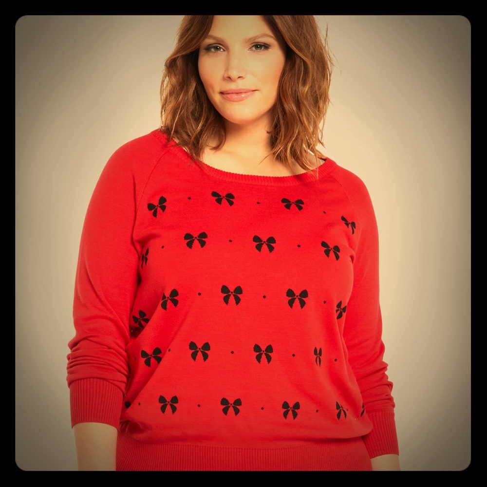 Torrid Retro Red Black Bow Sweater 1X NWT